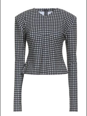 Houndstooth V-Neck Long Sleeve Top - Black/White